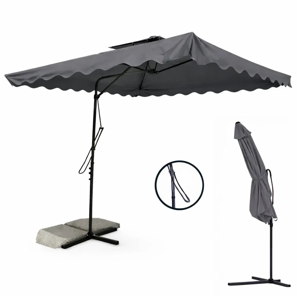 Ombrellone da Giardino Palo Decentrato 2.5x2.5 mt Impermeabile Grigio Apri&Chiudi