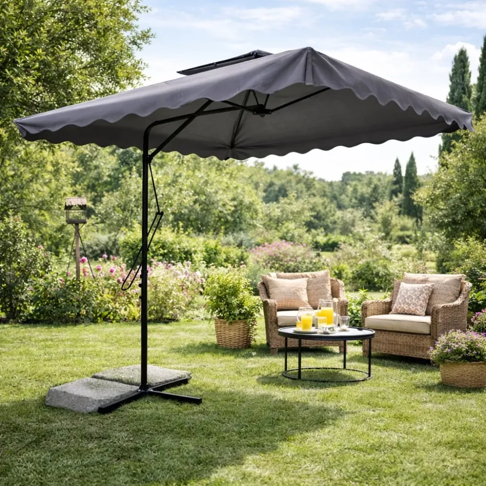 Ombrellone da Giardino Palo Decentrato 2.5x2.5 mt Impermeabile Grigio Apri&Chiudi