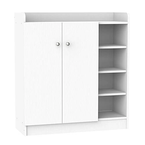 HOMCOM Armadio Scarpiera Bianca Salvaspazio e Moderna Legno per 12 Paia di Scarpe, 4 Ripiani Aperti, 83 x 30 x 90cm, Bianc...