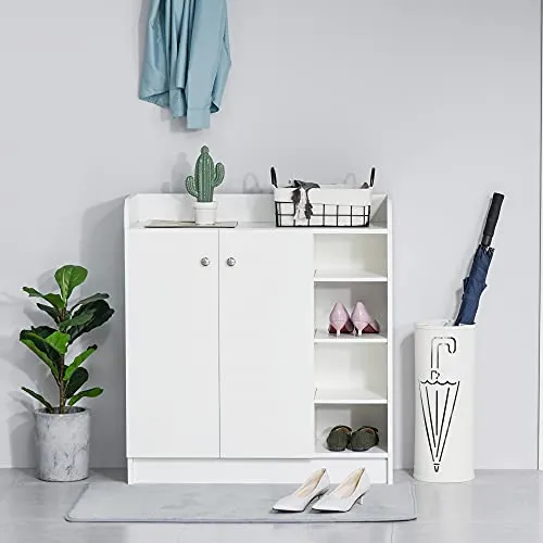 HOMCOM Armadio Scarpiera Bianca Salvaspazio e Moderna Legno per 12 Paia di Scarpe, 4 Ripiani Aperti, 83 x 30 x 90cm, Bianc...