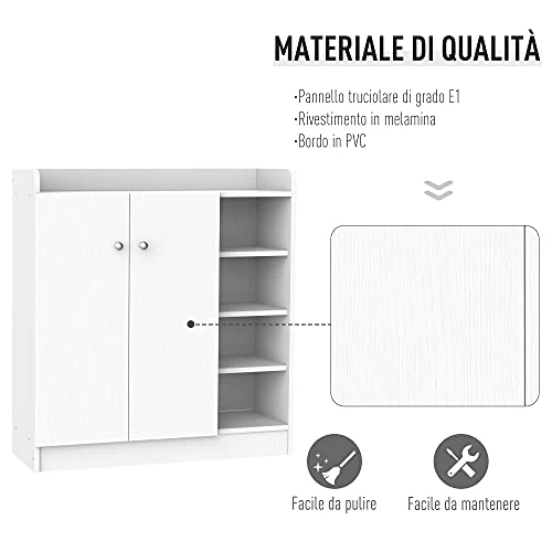 HOMCOM Armadio Scarpiera Bianca Salvaspazio e Moderna Legno per 12 Paia di Scarpe, 4 Ripiani Aperti, 83 x 30 x 90cm, Bianc...