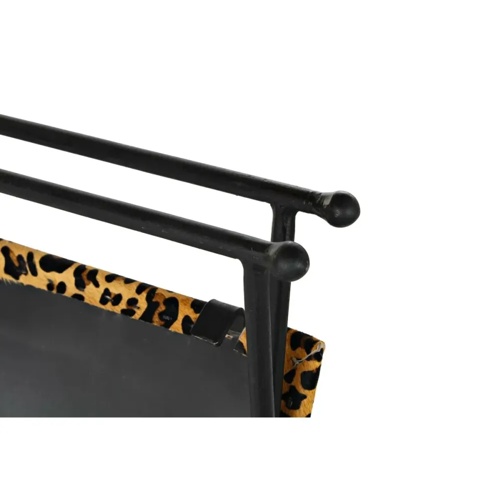 Poggiapiedi DKD Home Decor Nero Metallo Marrone Pelle Leopardo (55 x 45 x 41 cm)
