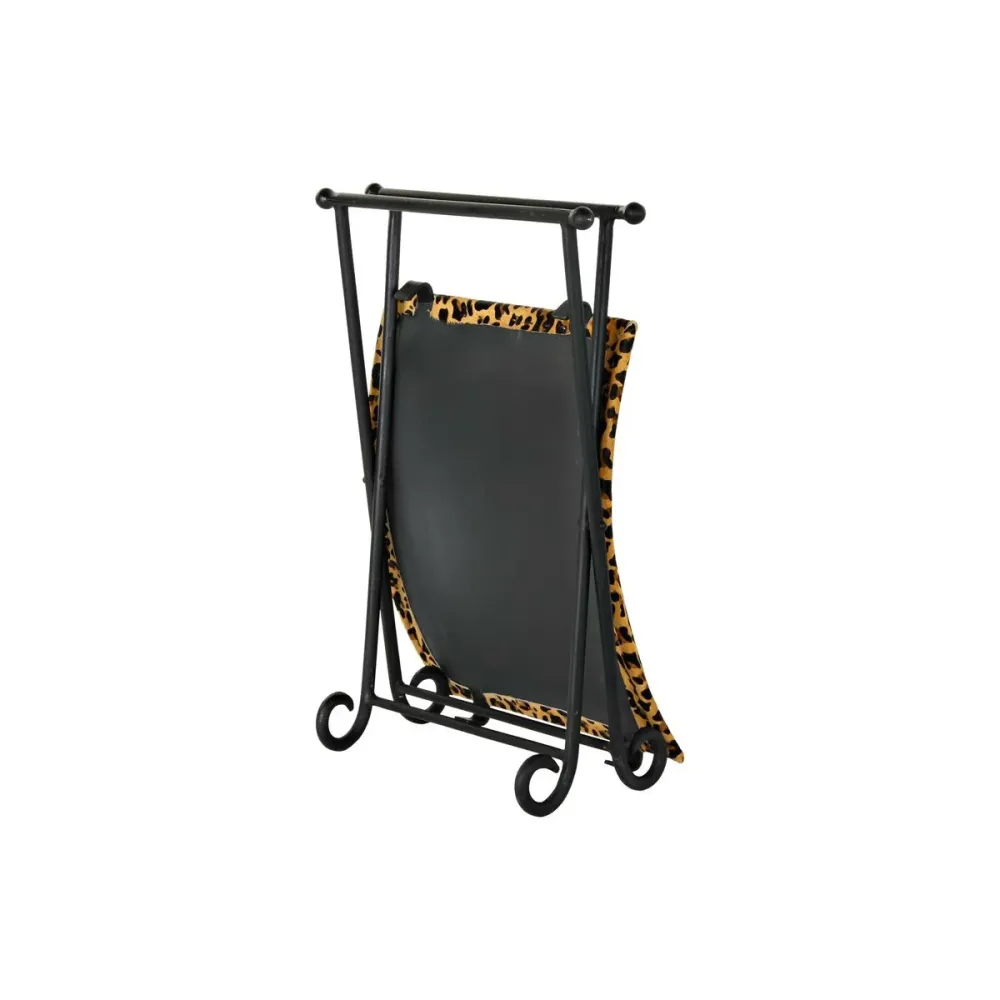 Poggiapiedi DKD Home Decor Nero Metallo Marrone Pelle Leopardo (55 x 45 x 41 cm)