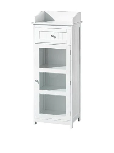 Premier Housewares 2402062 Gabinetto da Pavimento Legno, Maniglie Cromate, Bianco