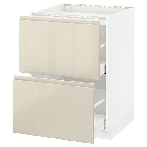 METOD/MAXIMERA base cabina f piano cottura/2 frontali/2 cassetti 60x62.1x88 cm bianco/Voxtorp lucido beige chiaro Protuning