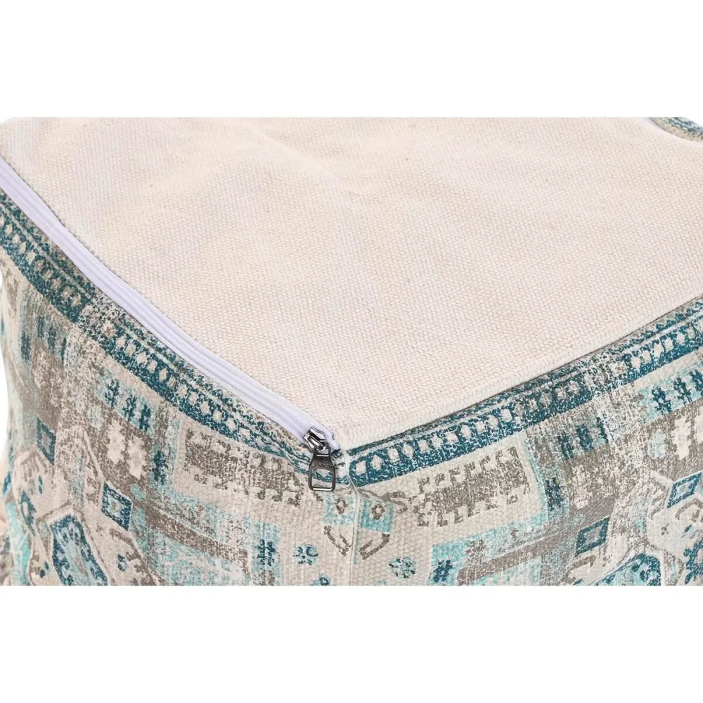 Puff DKD Home Decor Casablanca Azzurro Cotone Frange (40 x 40 x 40 cm)