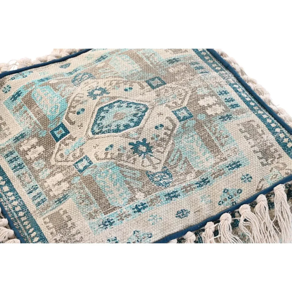 Puff DKD Home Decor Casablanca Azzurro Cotone Frange (40 x 40 x 40 cm)