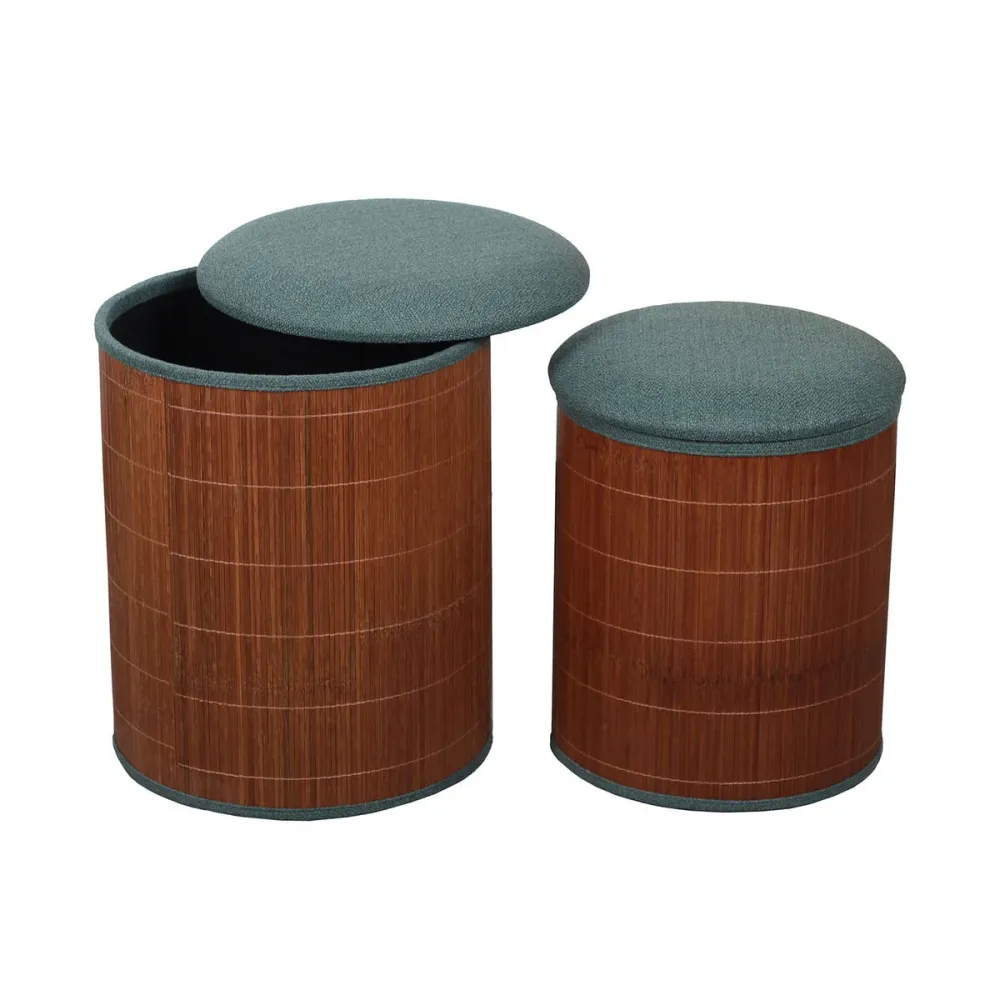 Puff Versa Verde Lino Bambù Legno MDF