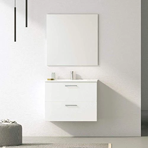 Randalsa Mobile Nexo 80 cm | Bianco | 81 x 81 x 46 cm | Mobile con 2 cassetti + lavabo Ceramica