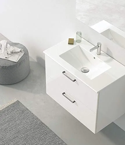 Randalsa Mobile Nexo 80 cm | Bianco | 81 x 81 x 46 cm | Mobile con 2 cassetti + lavabo Ceramica