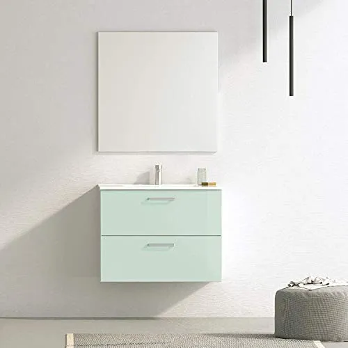 Randalsa Mobile Nexo 80 cm | Verde | 81 x 81 x 46 cm | Mobile con 2 cassetti + lavabo Ceramica