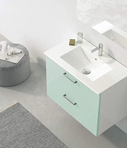Randalsa Mobile Nexo 80 cm | Verde | 81 x 81 x 46 cm | Mobile con 2 cassetti + lavabo Ceramica