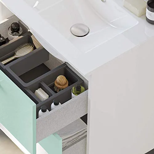 Randalsa Mobile Nexo 80 cm | Verde | 81 x 81 x 46 cm | Mobile con 2 cassetti + lavabo Ceramica