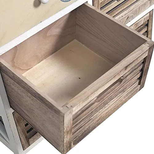 Rebecca Mobili Cassettiera bianca beige, mobiletto 6 cassetti, legno paulownia mdf, stile country, bagno camera ingresso -...