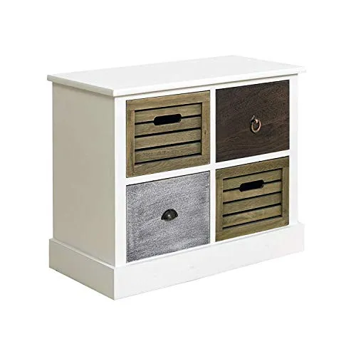 Rebecca Mobili Cassettiera 4 Cassetti, Mobiletto Bagno, Legno Bianco, Vintage Retro, Camera Cucina - Misure: 49 x 55 x 26...