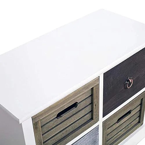 Rebecca Mobili Cassettiera 4 Cassetti, Mobiletto Bagno, Legno Bianco, Vintage Retro, Camera Cucina - Misure: 49 x 55 x 26...