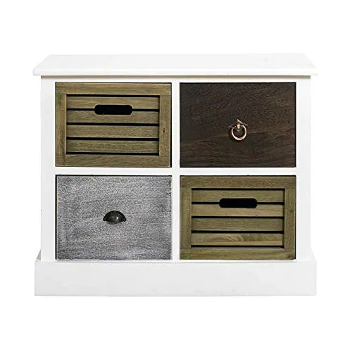 Rebecca Mobili Cassettiera 4 Cassetti, Mobiletto Bagno, Legno Bianco, Vintage Retro, Camera Cucina - Misure: 49 x 55 x 26...
