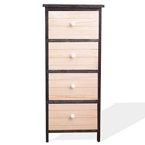 Rebecca Mobili Cassettiera decape, comodino di legno, 4 cassetti, grigio bianco, stile vintage, camera salotto ingresso -...