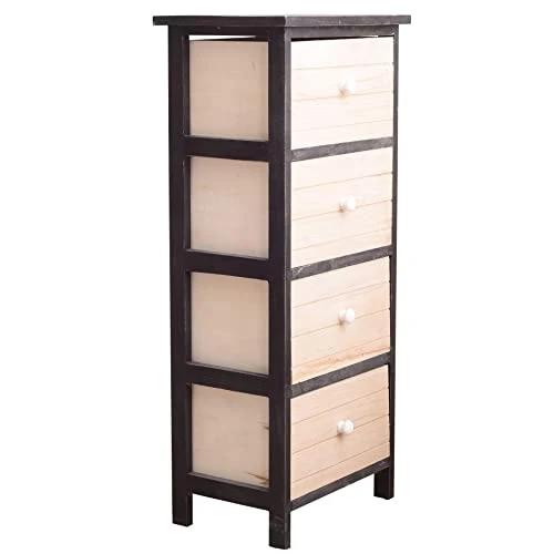Rebecca Mobili Cassettiera decape, comodino di legno, 4 cassetti, grigio bianco, stile vintage, camera salotto ingresso -...