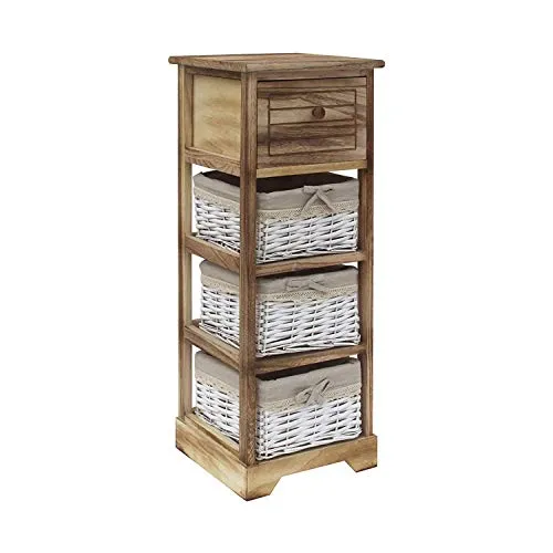 Rebecca Mobili Cassettiera Mobiletto Bagno 1 Cassetto 3 Ceste Legno Vimini Marrone Chiaro Country Bagno Cucina Arredamento...