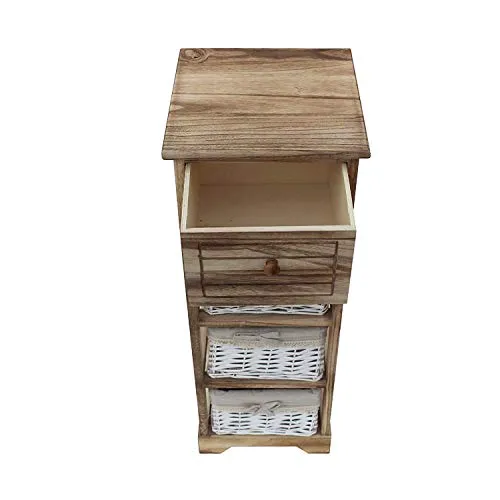 Rebecca Mobili Cassettiera Mobiletto Bagno 1 Cassetto 3 Ceste Legno Vimini Marrone Chiaro Country Bagno Cucina Arredamento...