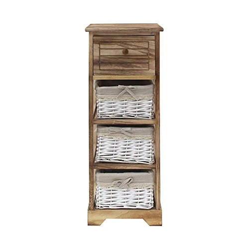 Rebecca Mobili Cassettiera Mobiletto Bagno 1 Cassetto 3 Ceste Legno Vimini Marrone Chiaro Country Bagno Cucina Arredamento...