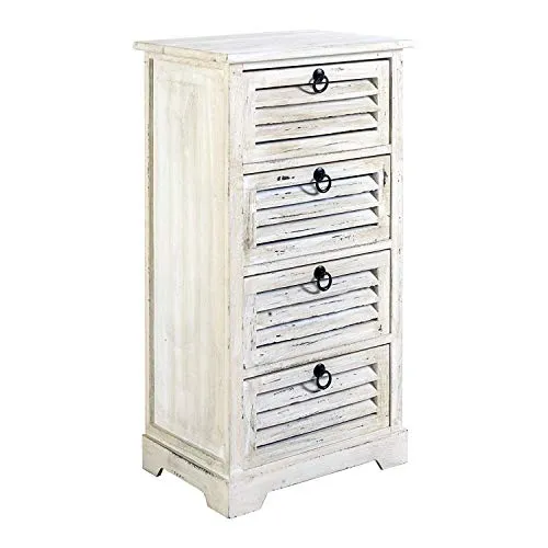 Rebecca Mobili Cassettiera piccola, mobile bagno 4 cassetti bianco, legno paulownia, shabby chic, per camera bagno - Misur...