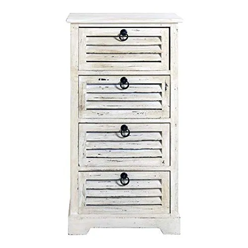 Rebecca Mobili Cassettiera piccola, mobile bagno 4 cassetti bianco, legno paulownia, shabby chic, per camera bagno - Misur...