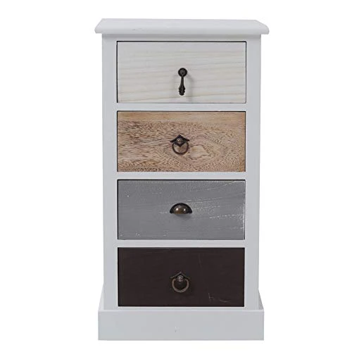 Rebecca Mobili Comodino Bianco Nero Beige, cassettiera 4 cassetti, Legno Paulownia, Stile Shabby, Camera Bagno Sala - Misu...