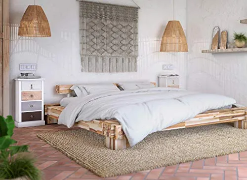 Rebecca Mobili Comodino Bianco Nero Beige, cassettiera 4 cassetti, Legno Paulownia, Stile Shabby, Camera Bagno Sala - Misu...