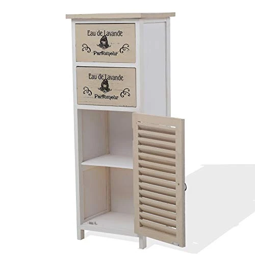 Rebecca Mobili Comodino 2 cassetti 1 anta, mobiletto montato, marrone chiaro, camera soggiorno bagno - Misure: 86 x 32 x 2...
