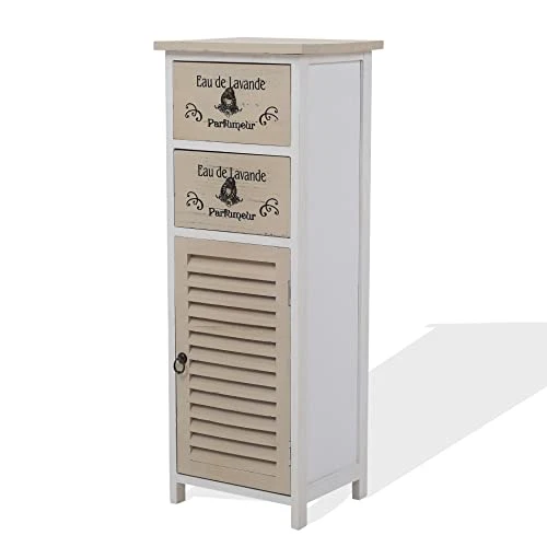 Rebecca Mobili Comodino 2 cassetti 1 anta, mobiletto montato, marrone chiaro, camera soggiorno bagno - Misure: 86 x 32 x 2...
