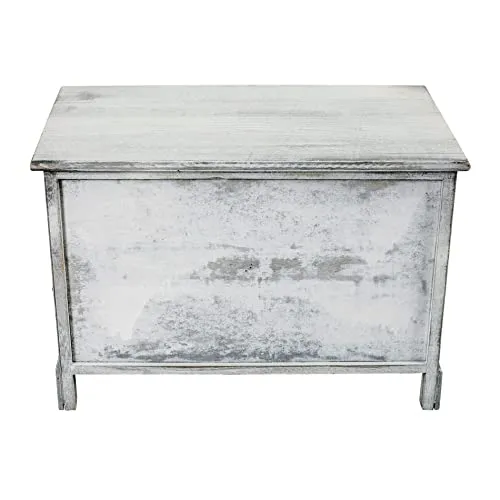 Rebecca Mobili Panca da Interno, Panchetta di Legno con Seduta, 2 Cassetti 2 Ceste Vimini, Bianco Grigio, Shabby, per Ingr...