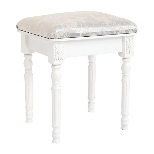 Rebecca Mobili Sgabello da Camera Stile provenzale, MDF/Paulownia, Bianco, 41x35x45 cm