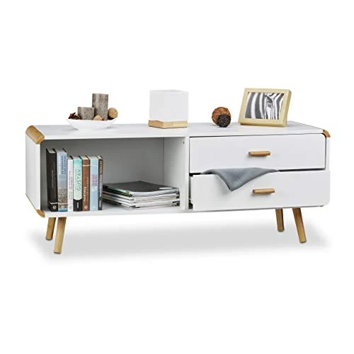 Relaxdays 10020980 Credenza con Angoli Arrotondati 2 Cassetti Mobile Lungo Basso per TV con Gambe HxLxP: 48 x 120 x 40 cm...