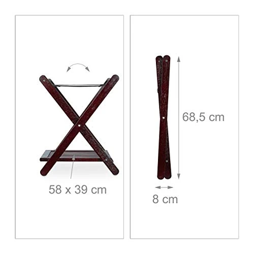 Relaxdays Portavaligie Pieghevole, Ripiano per Valigie Legno di bambù, Poggia Bagaglio, 56x67,5x42,5 cm, Nylon, Marrone Sc...