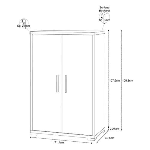 Mobile Armadio 2 ante H110 L71 P41 Cm Strutura color cemento frontali bianco ossido Dd270k Salone Negozio Online