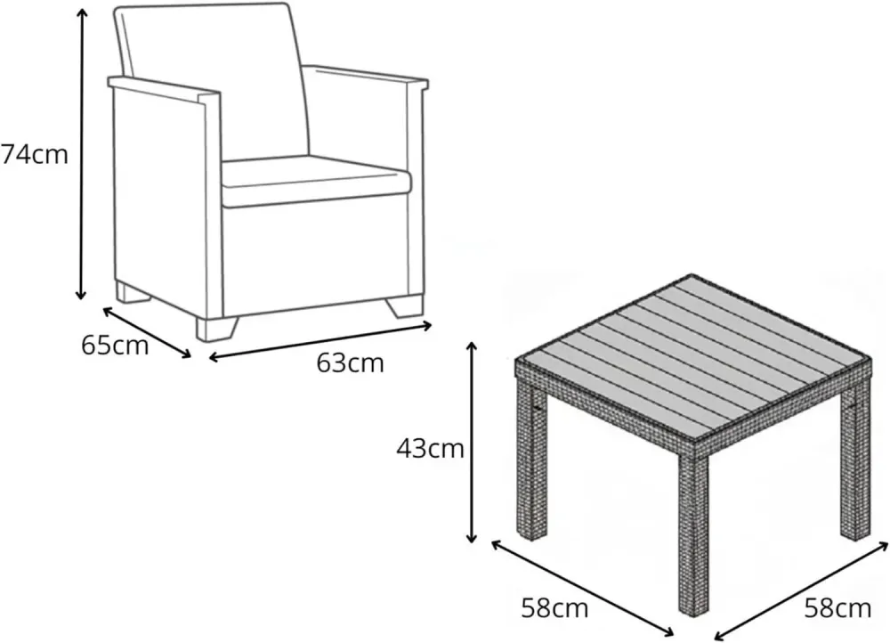 Salottino Da Esterno Emma Balcony Set 3 Pezzi Resina Effetto Rattan Colore Graphite Con 2 Poltrone E Tavolino Keter