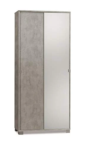 Sarmog Armadio Multiuso Due Ante scorrevoli con Specchio Beton Cemento 82x41x h190 cm