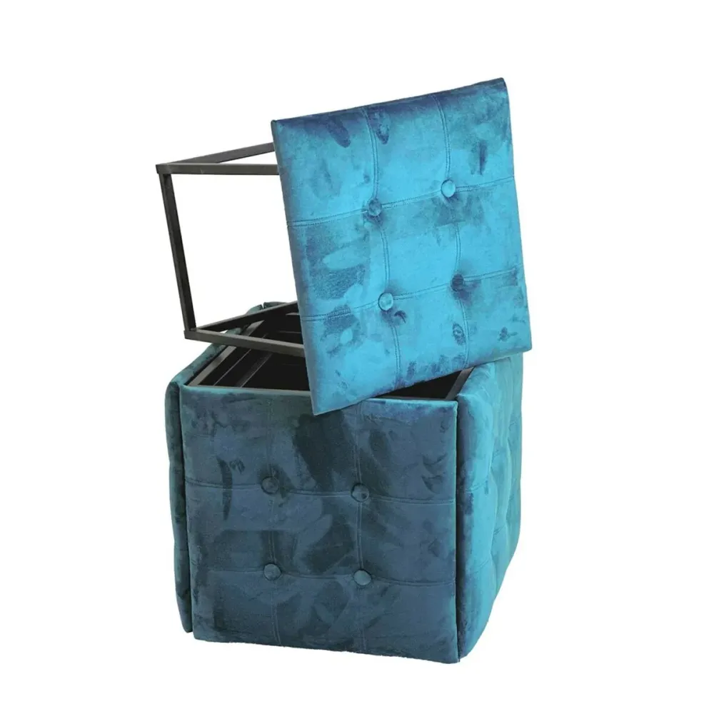 Set di sgabelli GO GIFT Transformer Azzurro Velluto Acciaio 50 x 50 x 50 cm Puff 5 1 5 Unità