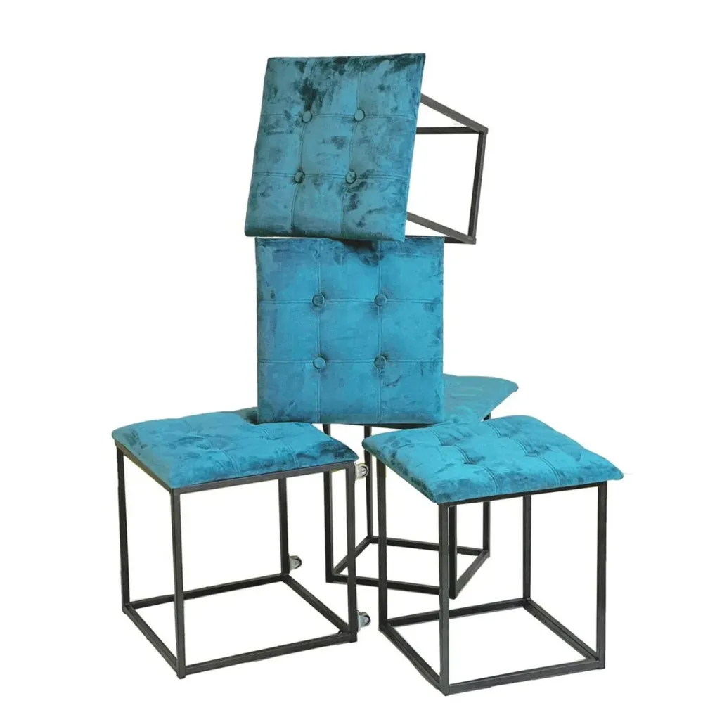 Set di sgabelli GO GIFT Transformer Azzurro Velluto Acciaio 50 x 50 x 50 cm Puff 5 1 5 Unità