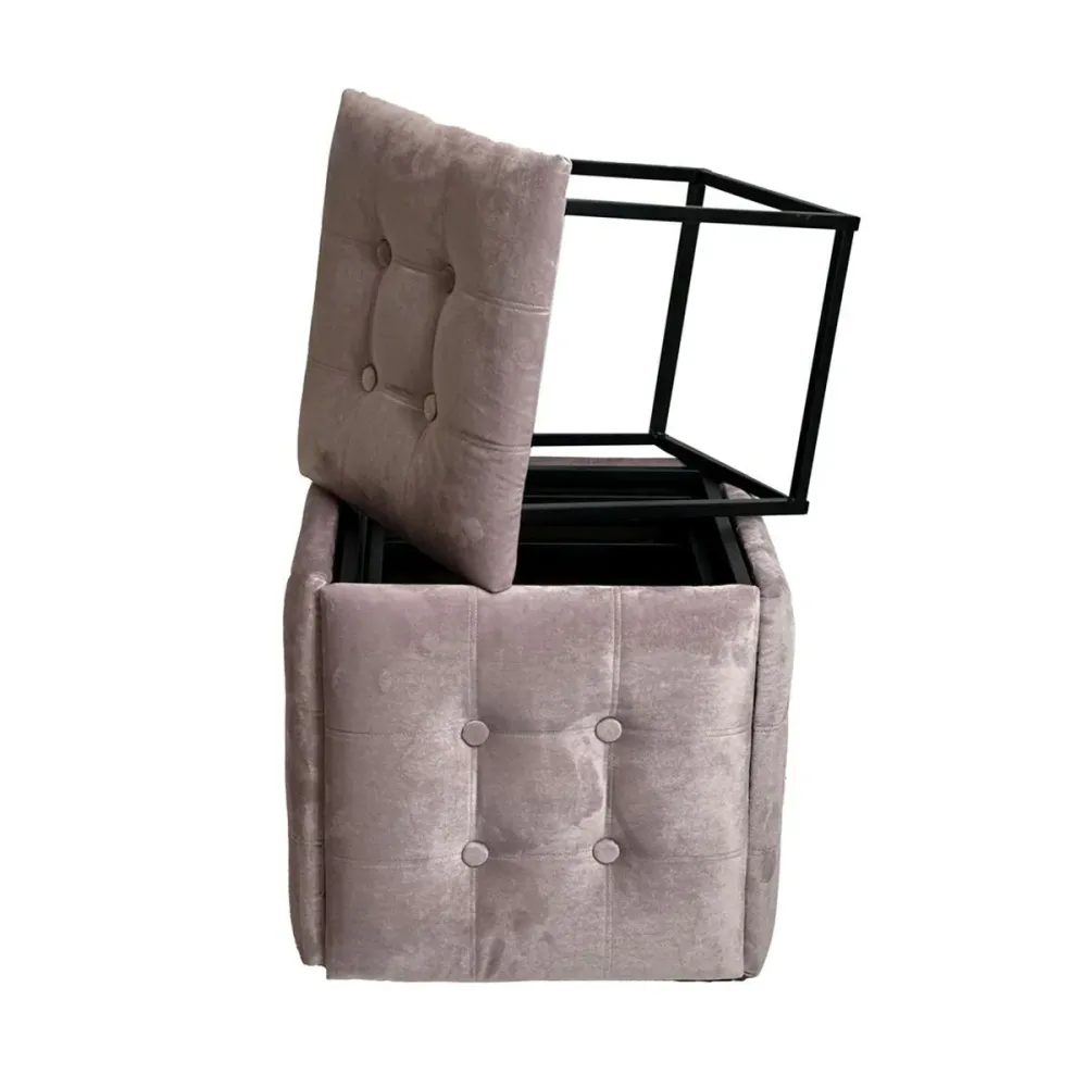 Set di sgabelli GO GIFT Transformer Rosa Velluto Acciaio 50 x 50 x 50 cm Puff 5 1 5 Unità