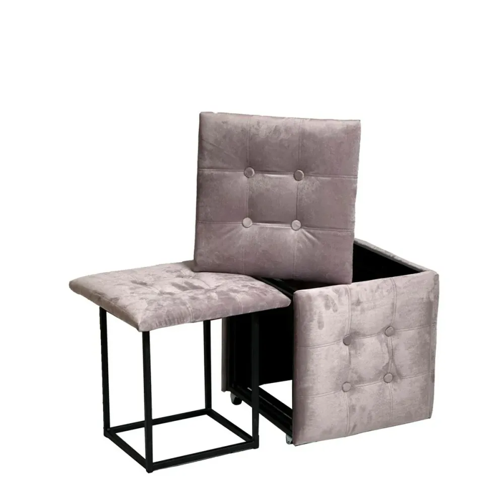 Set di sgabelli GO GIFT Transformer Rosa Velluto Acciaio 50 x 50 x 50 cm Puff 5 1 5 Unità