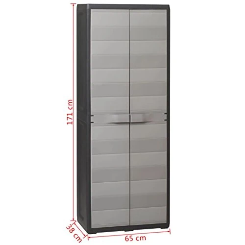 SHENGFENG - Armadio da giardino con 3 ripiani, universale, plastica, colore: nero, 65 x 38 x 171 cm