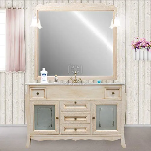 Shop Chic Mobile bagno avorio decapè con lavabo slim 123 cm e specchiera