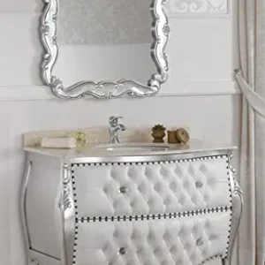 Simone Guarracino Luxury Design Comò e Specchio Ramirez Stile Barocco Moderno arredo Bagno bombato Foglia Argento Marmo Cr...