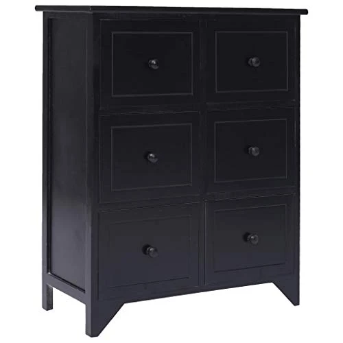 SKM Armadietto con 6 Cassetti Nero 60x30x75cm Legno di Paulownia