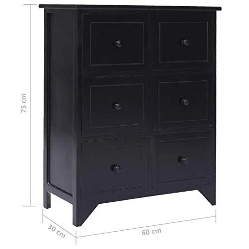 SKM Armadietto con 6 Cassetti Nero 60x30x75cm Legno di Paulownia
