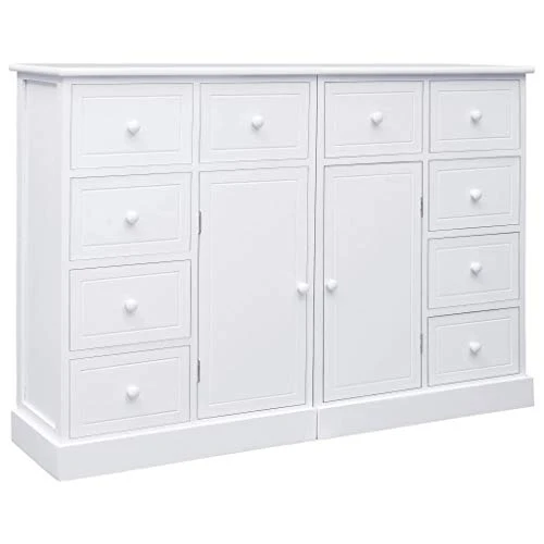SKM Credenza con 10 Cassetti Bianca 113x30x79 cm Legno (24.5kg)