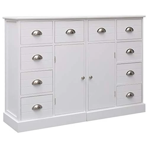 SKM Credenza con 10 Cassetti Bianca 113x30x79 cm Legno (24.75kg)